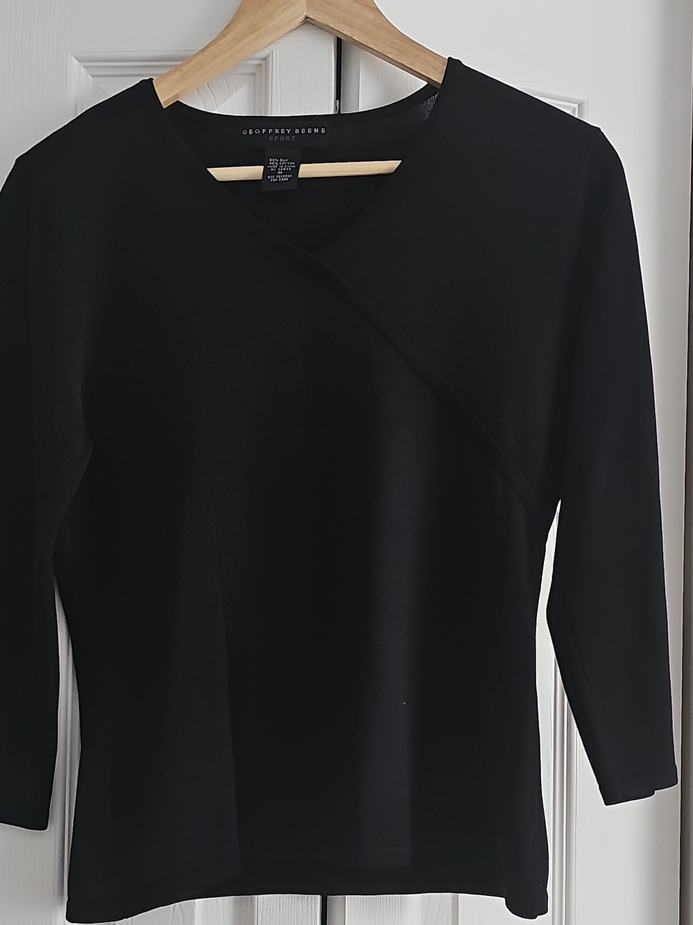 Geoffrey Beene Black Long Sleeve Wrap-Detail Silk Cotton Top,M